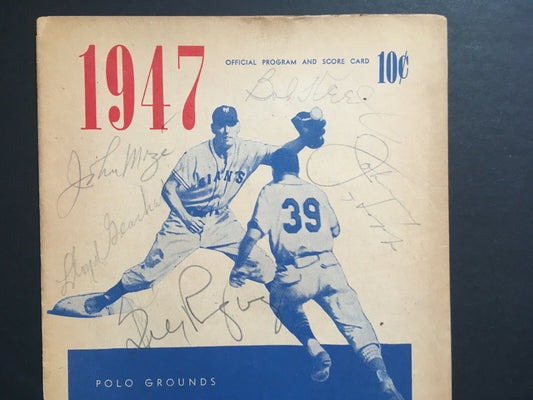 NY Giants vs Braves signed 8/9/1947 Program 5 auto Johnny Mize Bill Rigney COA