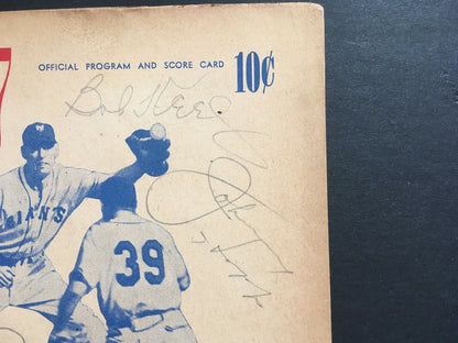 NY Giants vs Braves signed 8/9/1947 Program 5 auto Johnny Mize Bill Rigney COA