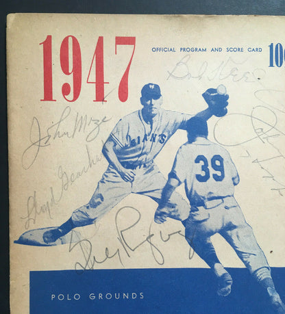 NY Giants vs Braves signed 8/9/1947 Program 5 auto Johnny Mize Bill Rigney COA
