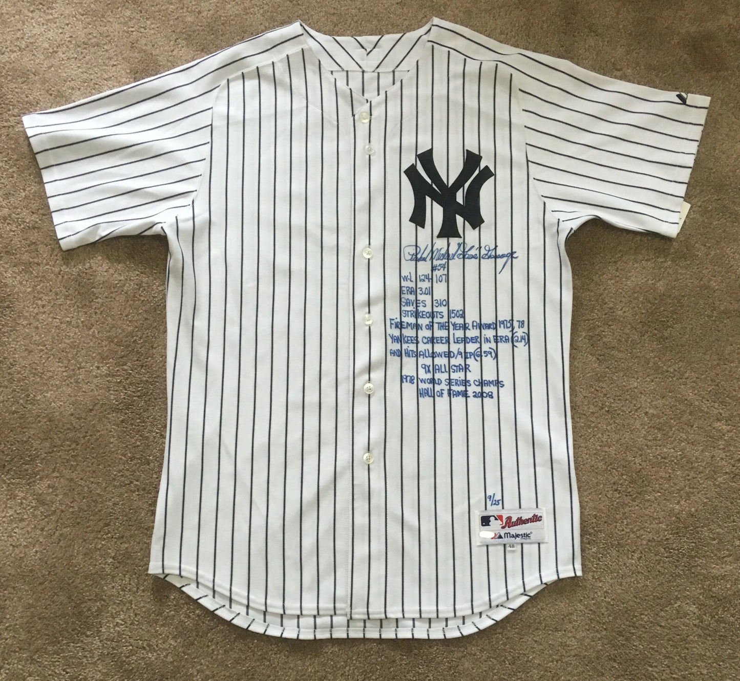 Goose Gossage Yankees signed stat jersey #54 Mint Autograph HOF 2008 COA LE /25