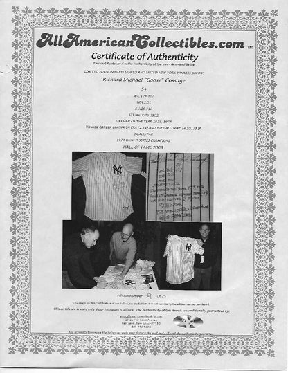 Goose Gossage Yankees signed stat jersey #54 Mint Autograph HOF 2008 COA LE /25