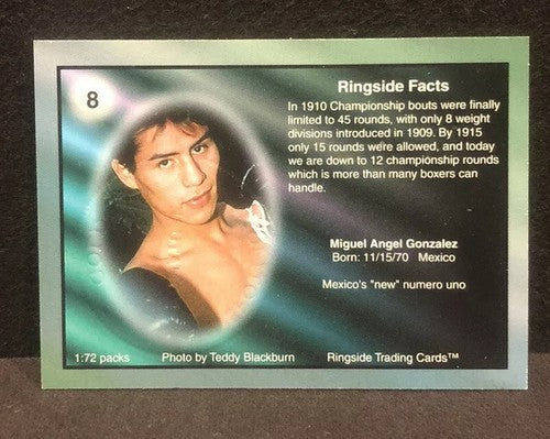 Miguel Angel Gonzalez Signed 1996 Ringside Boxing Card #8 with Seal COA