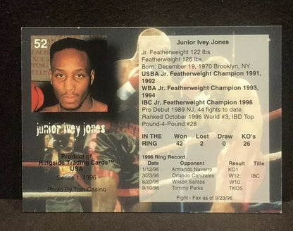Junior Jones Signed Ringside Boxing card Series 1 1996 #52 with seal COA