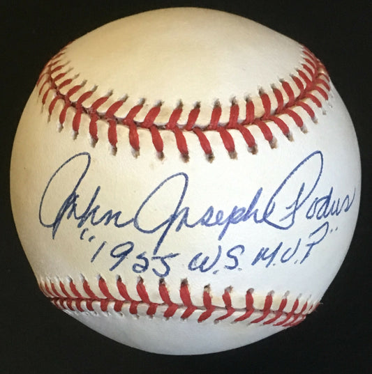 Johnny John Joseph Podres signed Full name Baseball 1955 WS MVP Auto Dodgers PSA