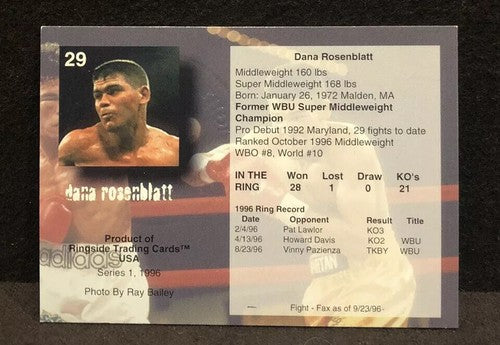 Dana Rosenblatt Signed Ringside Boxing card 1996 #29 Raised Seal  COA Mint Auto