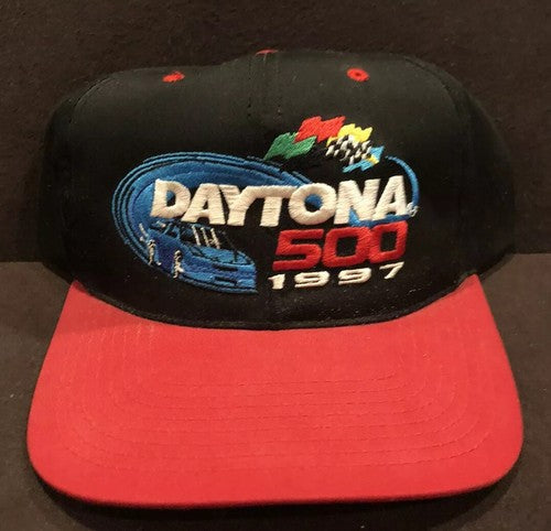 1997 Daytona 500 Checkered Flag Sports Red and Black Snapback Hat New!