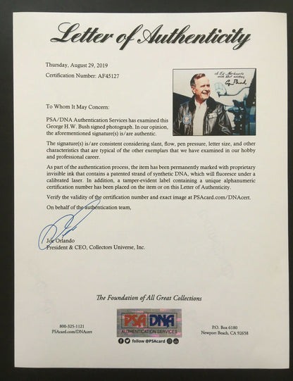 George HW Bush 41st President USA Signed 8x10 photo Autograph PSA Letter Coa