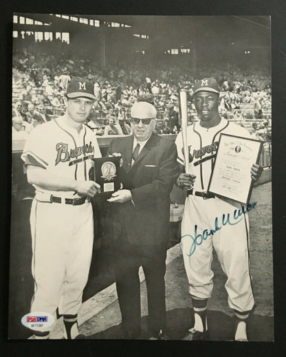 Hank Aaron signed 8x10 Eddie Mathews award photo Autograph HOF PSA COA