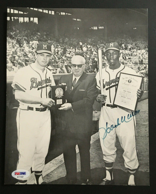 Hank Aaron signed 8x10 Eddie Mathews award photo Autograph HOF PSA COA