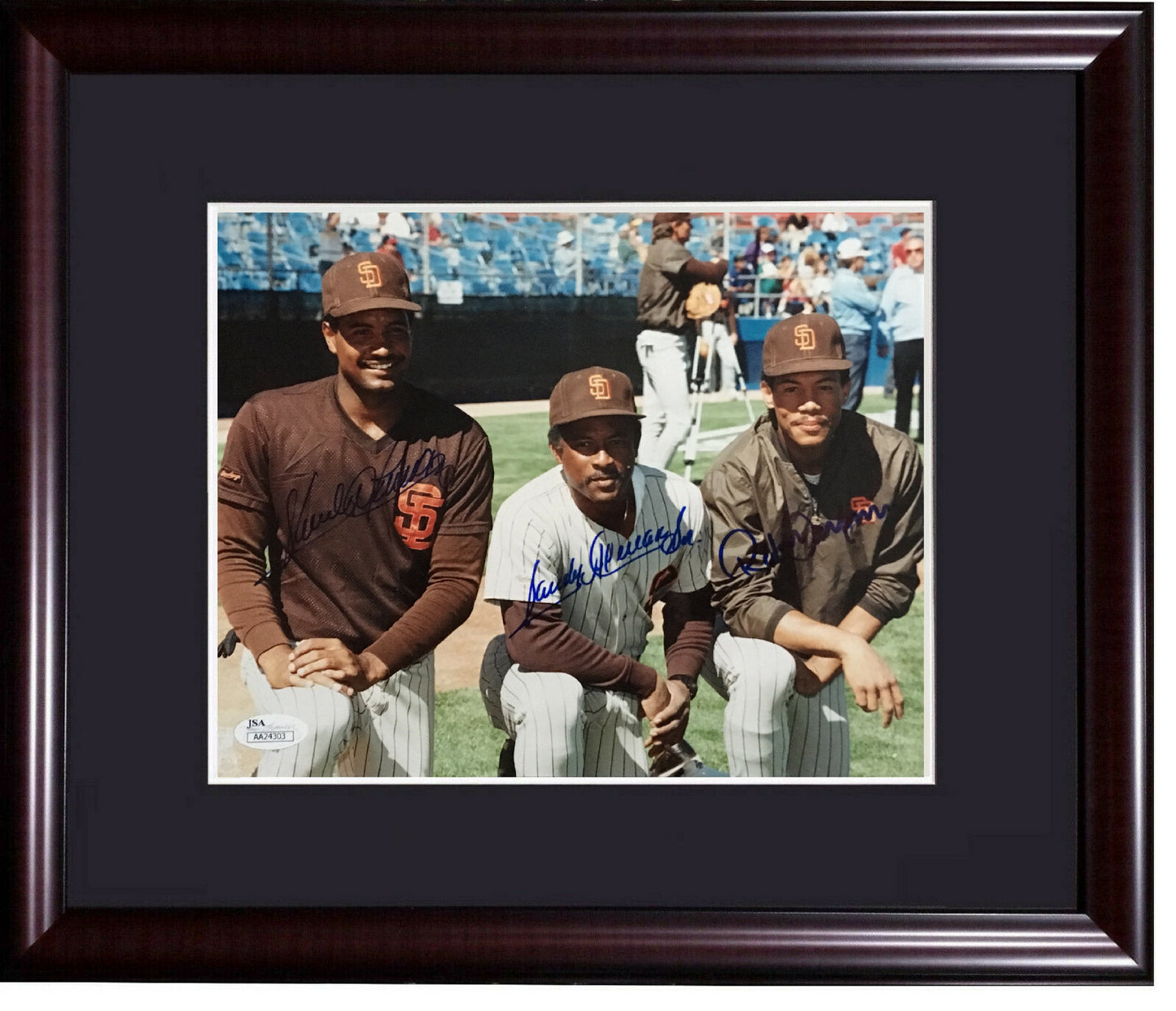 Sandy Jr Sr Roberto Alomar Signed 8x10 Padres photo framed 3 auto Rare JSA COA