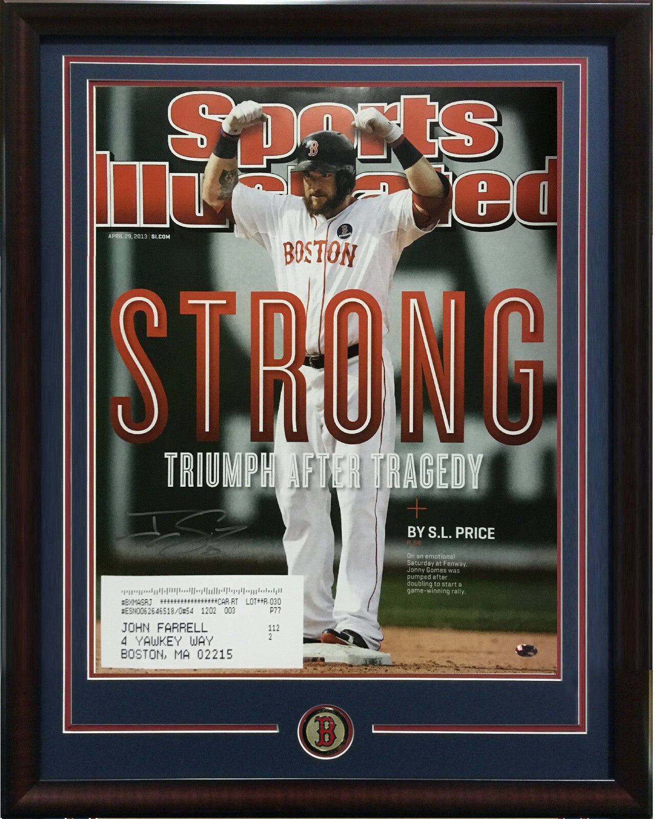 Johnny Gomes signed 16x20 Boston Strong SI Photo Framed Red Sox coin auto COA