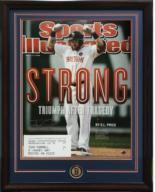 Johnny Gomes signed 16x20 Boston Strong SI Photo Framed Red Sox coin auto COA