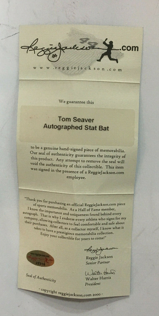 Tom Seaver Mets signed Big Stick INS 4 Stat Baseball Bat HOF 92 Auto RJ.COM COA