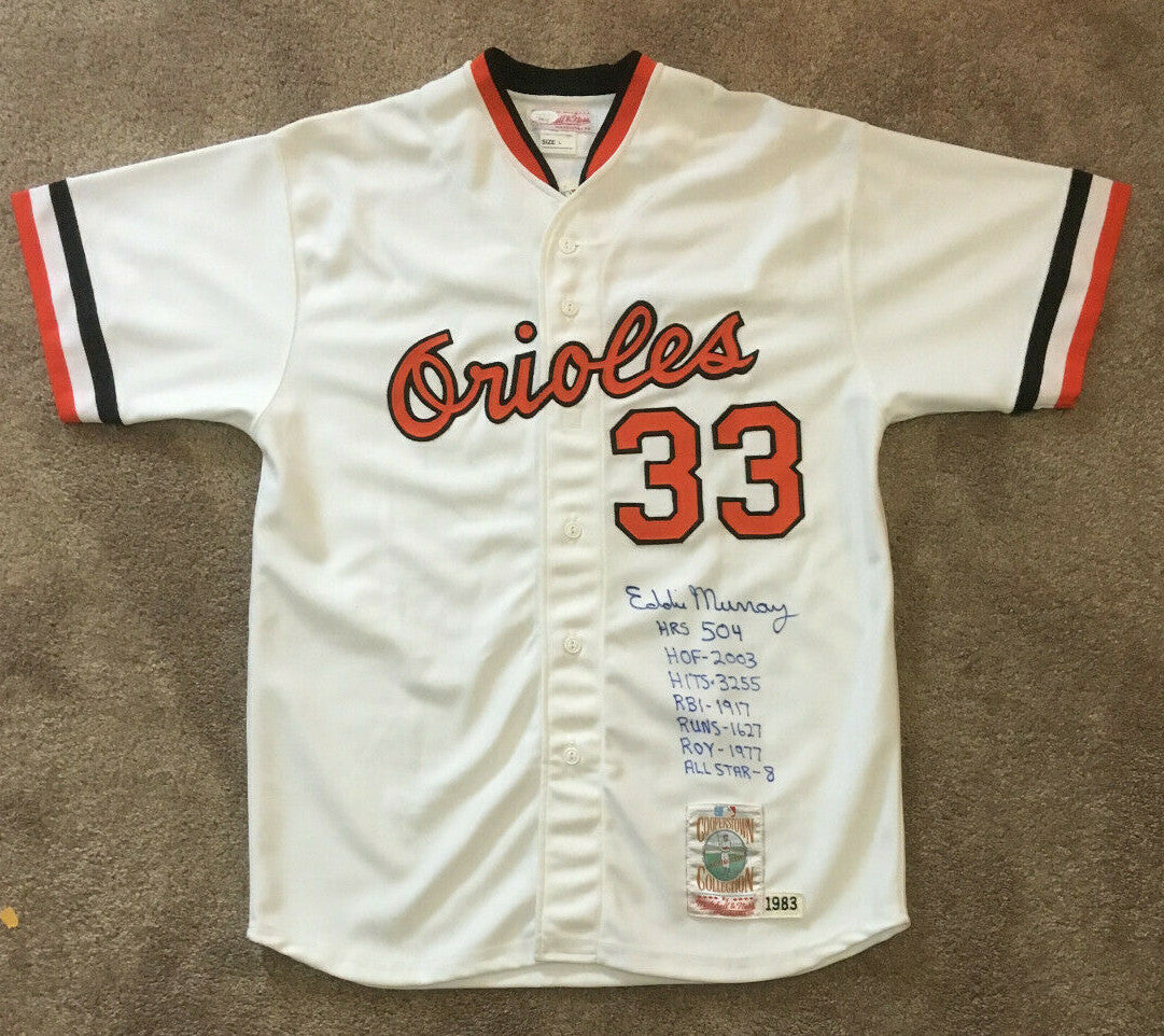 Eddie Murray signed 1983 Mitchell & Ness 7 Stat Orioles jersey HOF Auto JSA COA