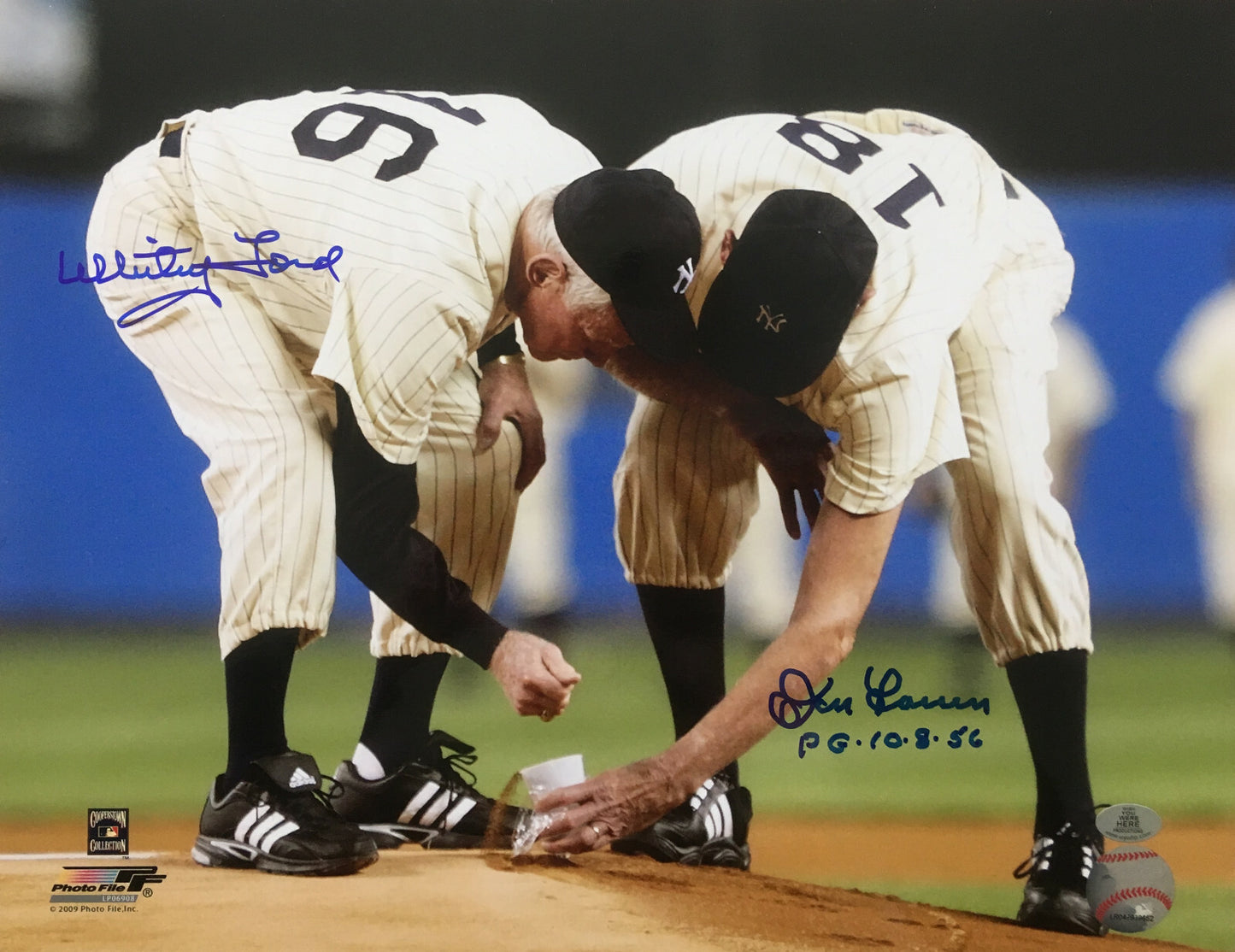 Whitey Ford Don Larsen signed 11x14 photo 2 auto INS PG 10-8-56 Agent Holo COA