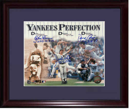 Don Larsen David Cone Wells signed Yankees PG 8x10 Photo Framed Auto agent COA