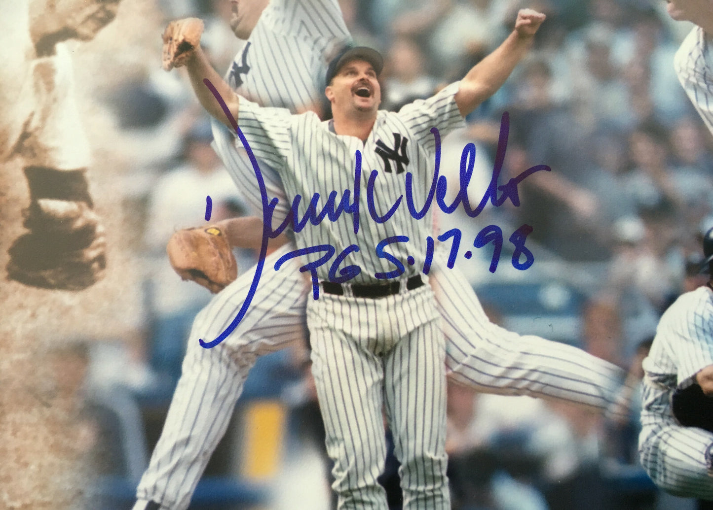 Don Larsen David Cone Wells signed Yankees PG 8x10 Photo Framed Auto agent COA