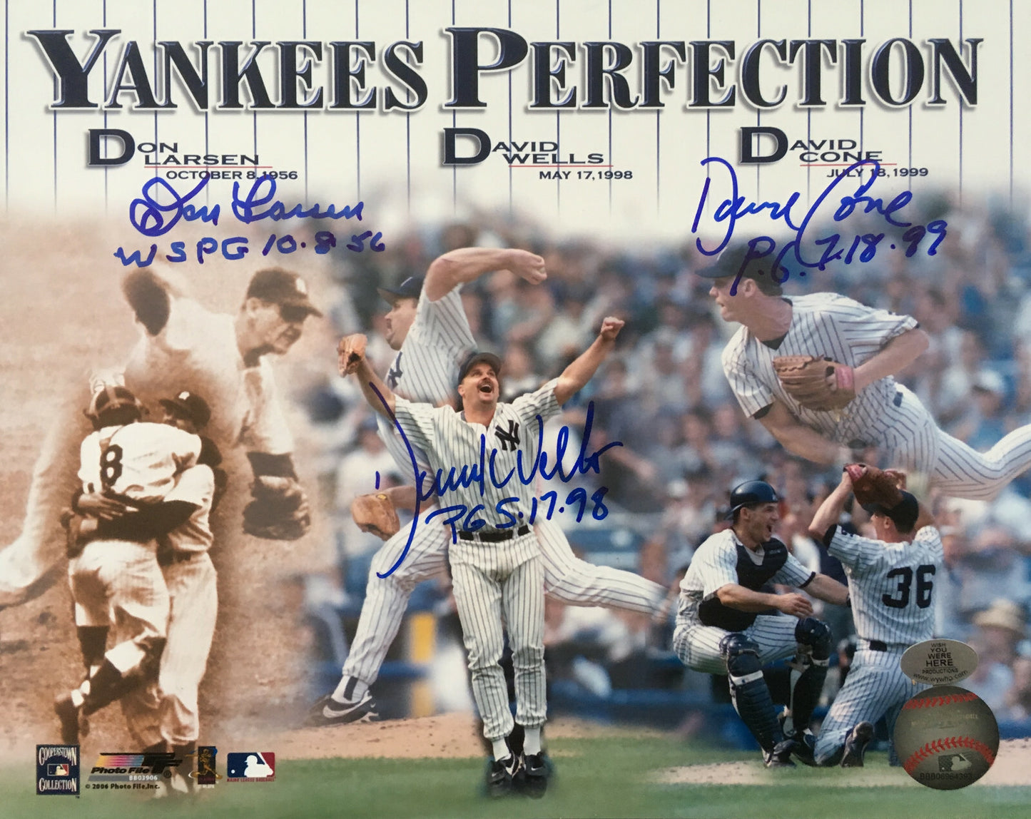 Don Larsen David Cone Wells signed 8x10 Photo INS PG 3 auto agent Holo COA