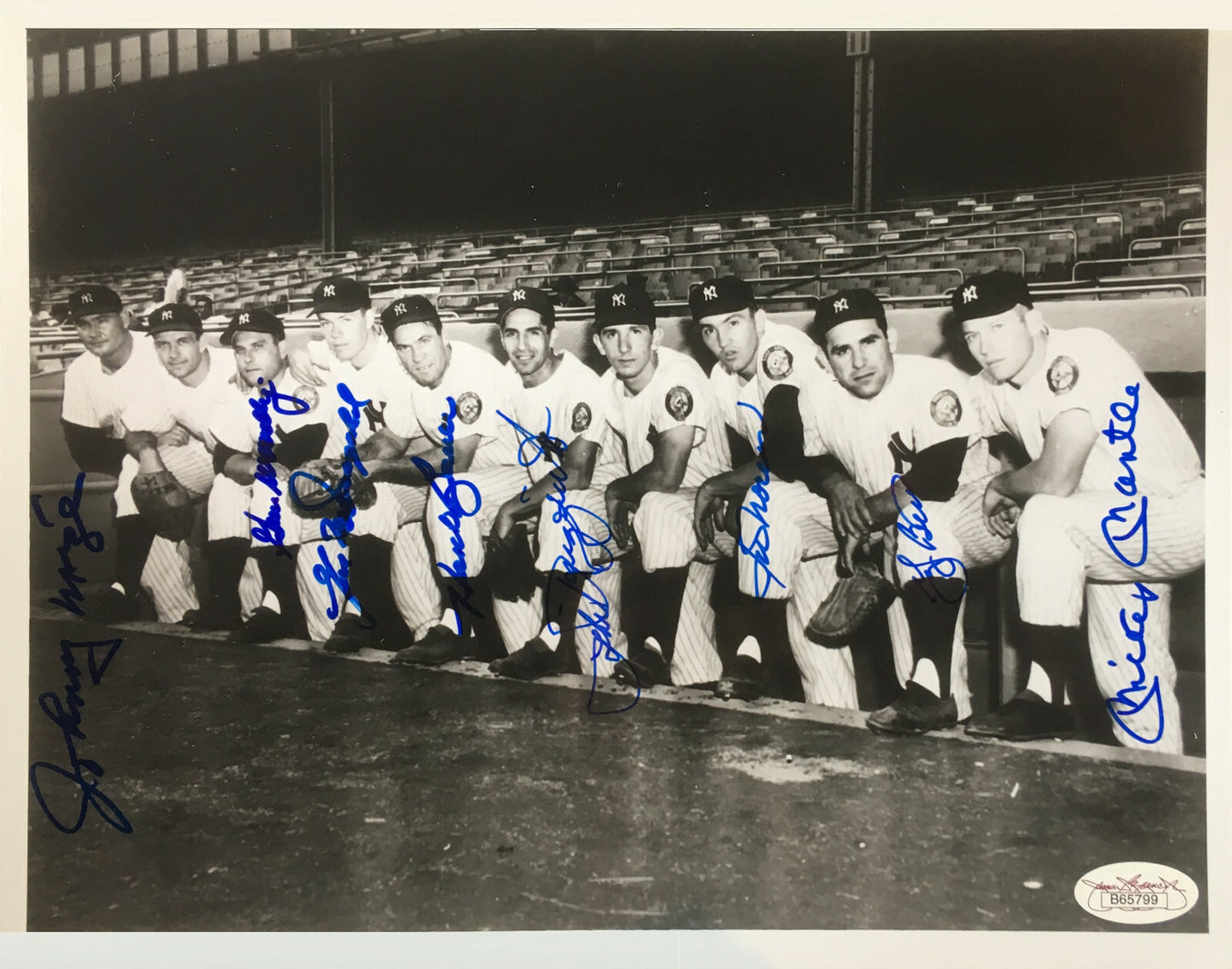 1952 Mickey Mantle Yogi Berra Yankees Team Signed 8x10 photo framed 8 Auto JSA
