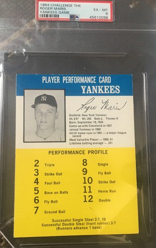ROGER MARIS 1964 PSA 6+ MINT Challenge the Yankees Game BEAUTY RARE CARD