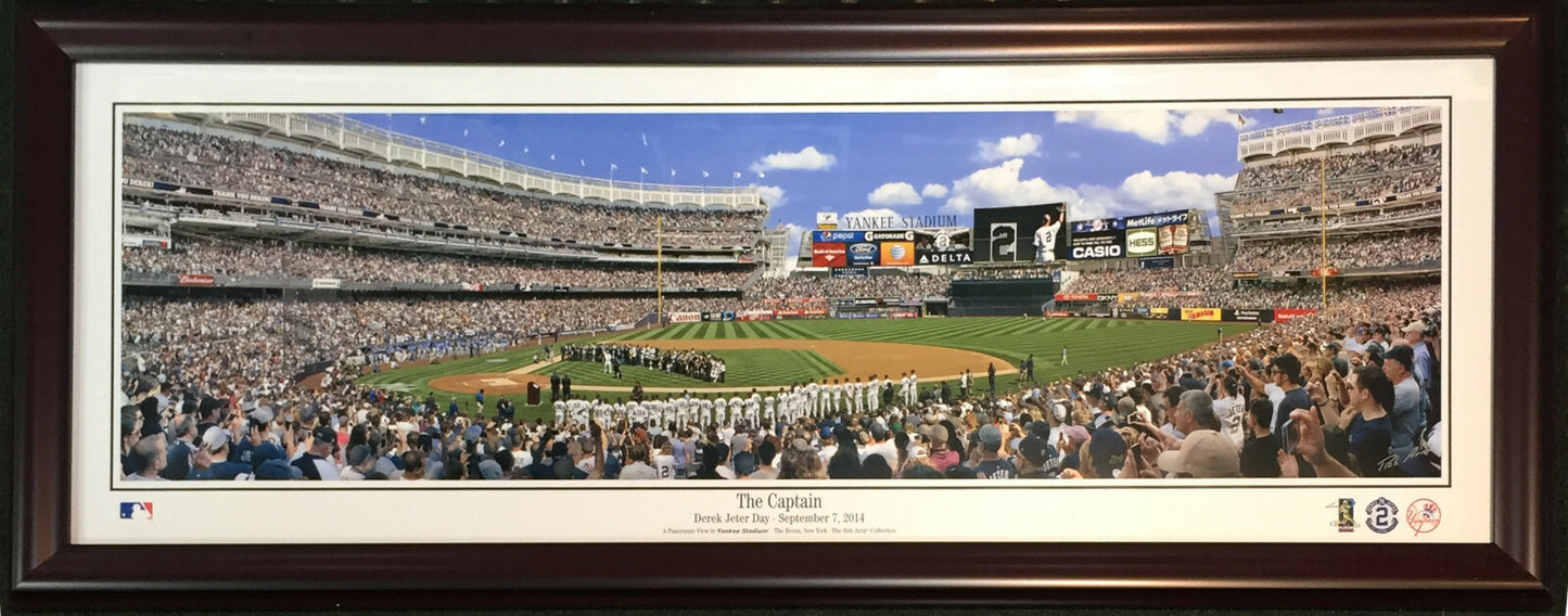 Derek Jeter Day 9/7/14 Framed 16x42 Yankee Stadium Panoramic Photo The Captain
