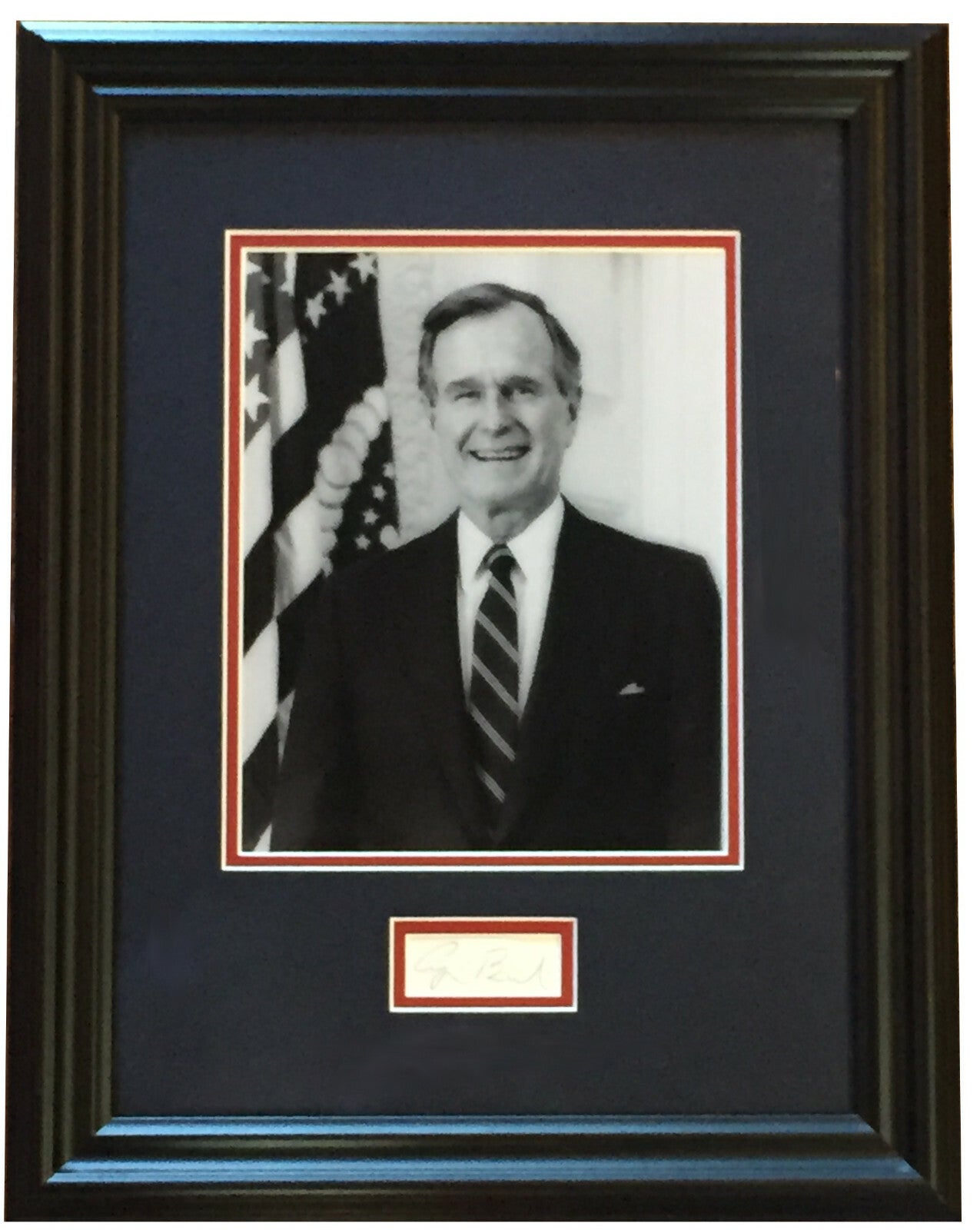 George HW Bush President signed Cut W/ 8x10 photo Framed Autograph PSA Coa