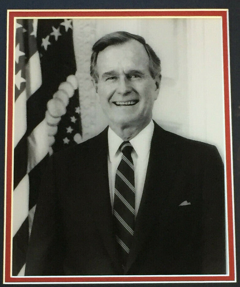 George HW Bush President signed Cut W/ 8x10 photo Framed Autograph PSA Coa