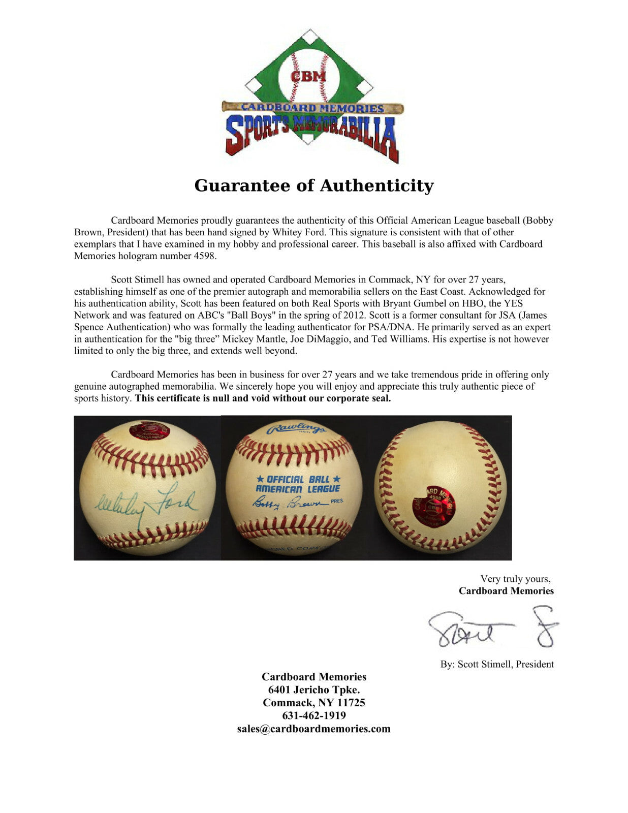 Whitey Ford Yankees signed Official AL Baseball Vintage Autograph HOF CBM COA