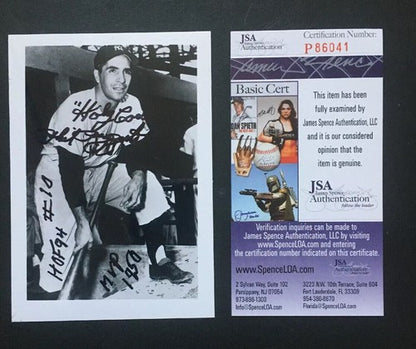 Phil Rizzuto Signed 3x5 Stat Photo Mvp Hof Holy Cow #10 Auto Jsa Coa Yankees