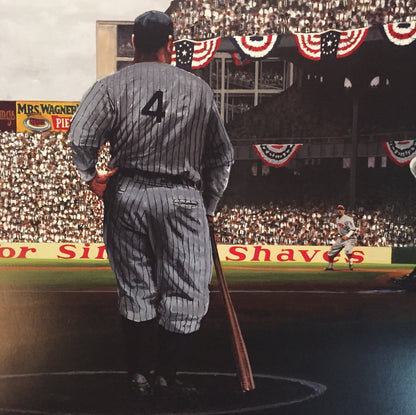 Babe Ruth Lou Gehrig Yankee Stadium 1927 WS Litho Framed LE Bill Purdom Signed