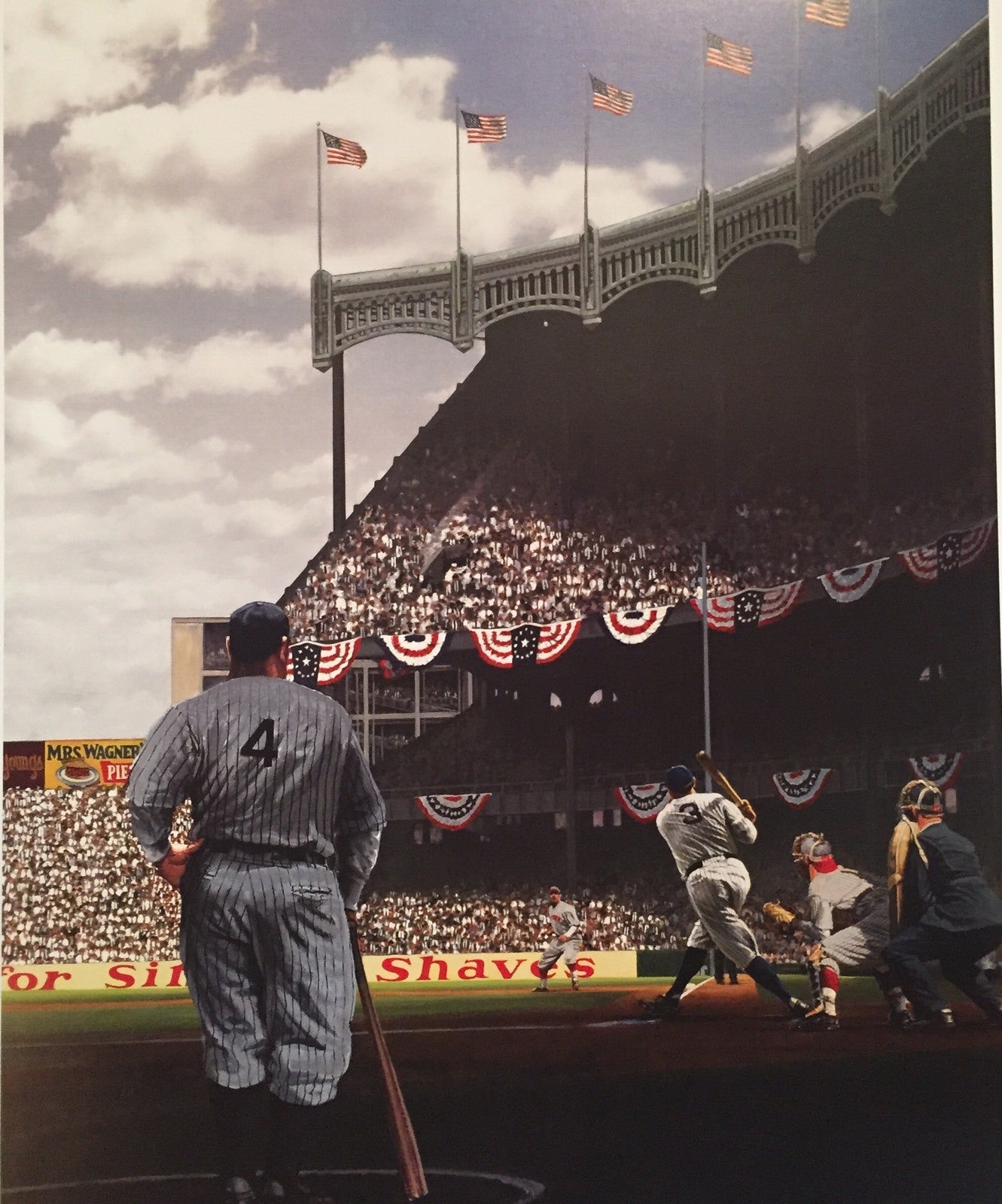 Babe Ruth Lou Gehrig Yankee Stadium 1927 WS Litho Framed LE Bill Purdom Signed