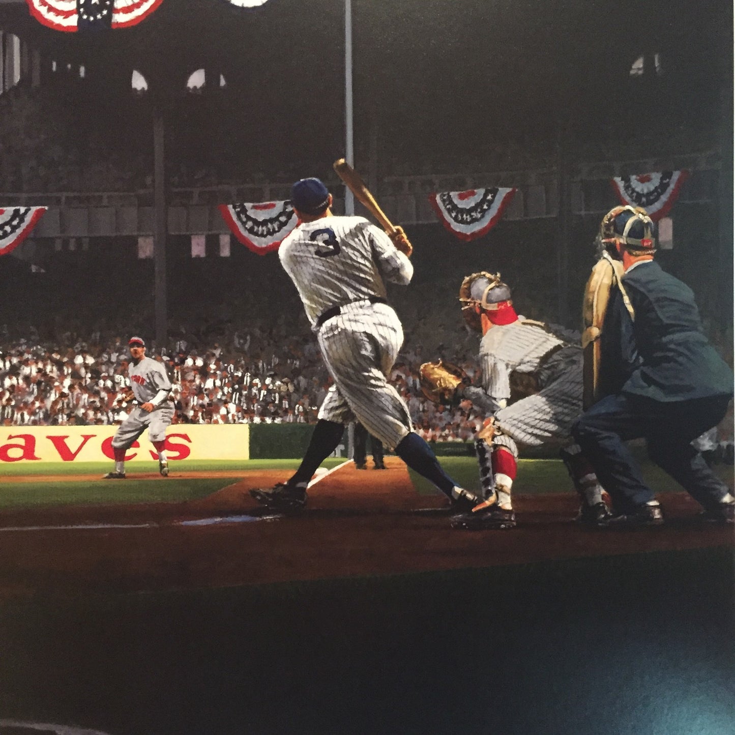 Babe Ruth Lou Gehrig Yankee Stadium 1927 WS Litho Framed LE Bill Purdom Signed