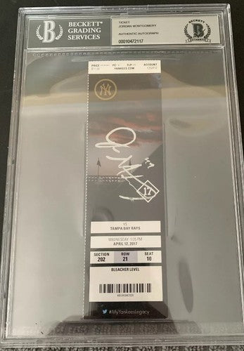 Jordan Montgomery Mlb Debut 2017 Full Ticket Auto Aaron Judge Rookie HR Bas