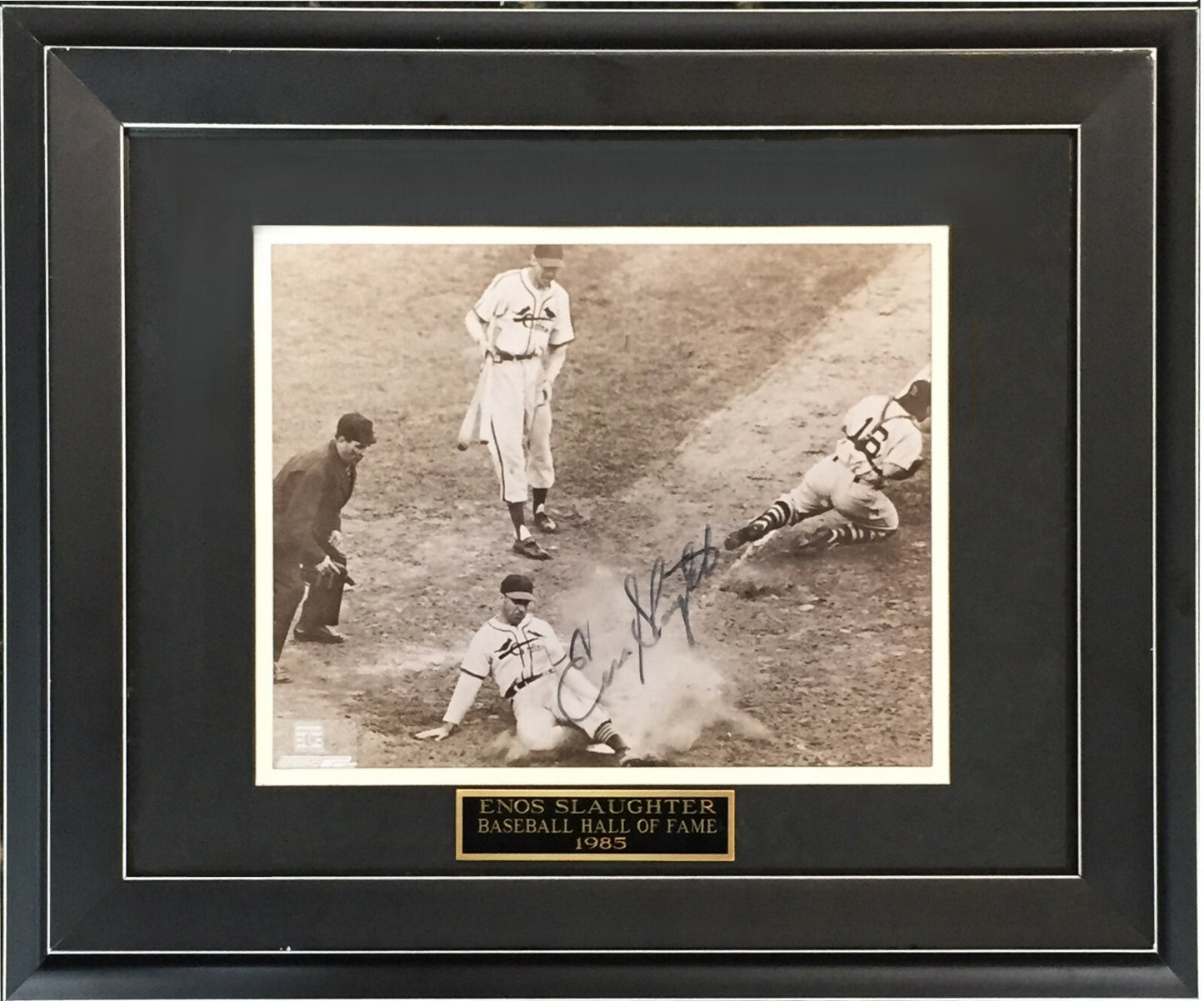 Enos Slaughter Cardinals Signed 8x10 Mad Dash photo framed autograph Hof CBM COA
