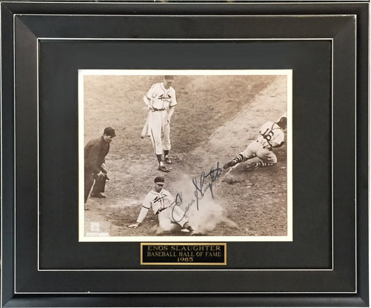 Enos Slaughter Cardinals Signed 8x10 Mad Dash photo framed autograph Hof CBM COA