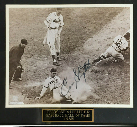 Enos Slaughter Cardinals Signed 8x10 Mad Dash photo framed autograph Hof CBM COA