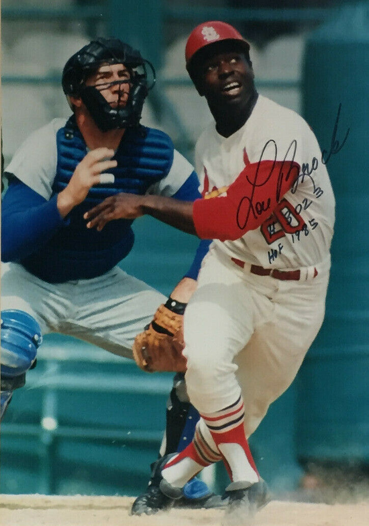 Lou Brock Signed Signed 14x20 Stat photo 3023 Hits HOF 1985 framed Auto JSA COA