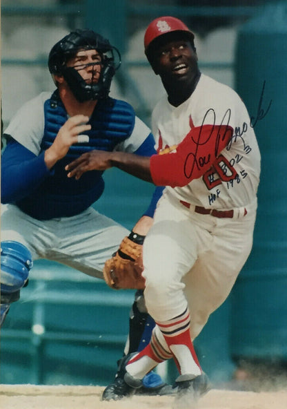 Lou Brock Signed Signed 14x20 Stat photo 3023 Hits HOF 1985 framed Auto JSA COA