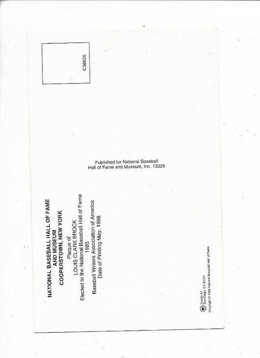 Lou Brock Cardinals Signed Hall of Fame HOF Postcard Autograph CBM COA