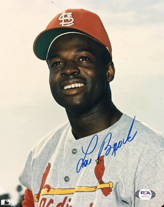 Lou Brock Cardinals signed 8x10 Photo Mint Autograph HOF PSA COA