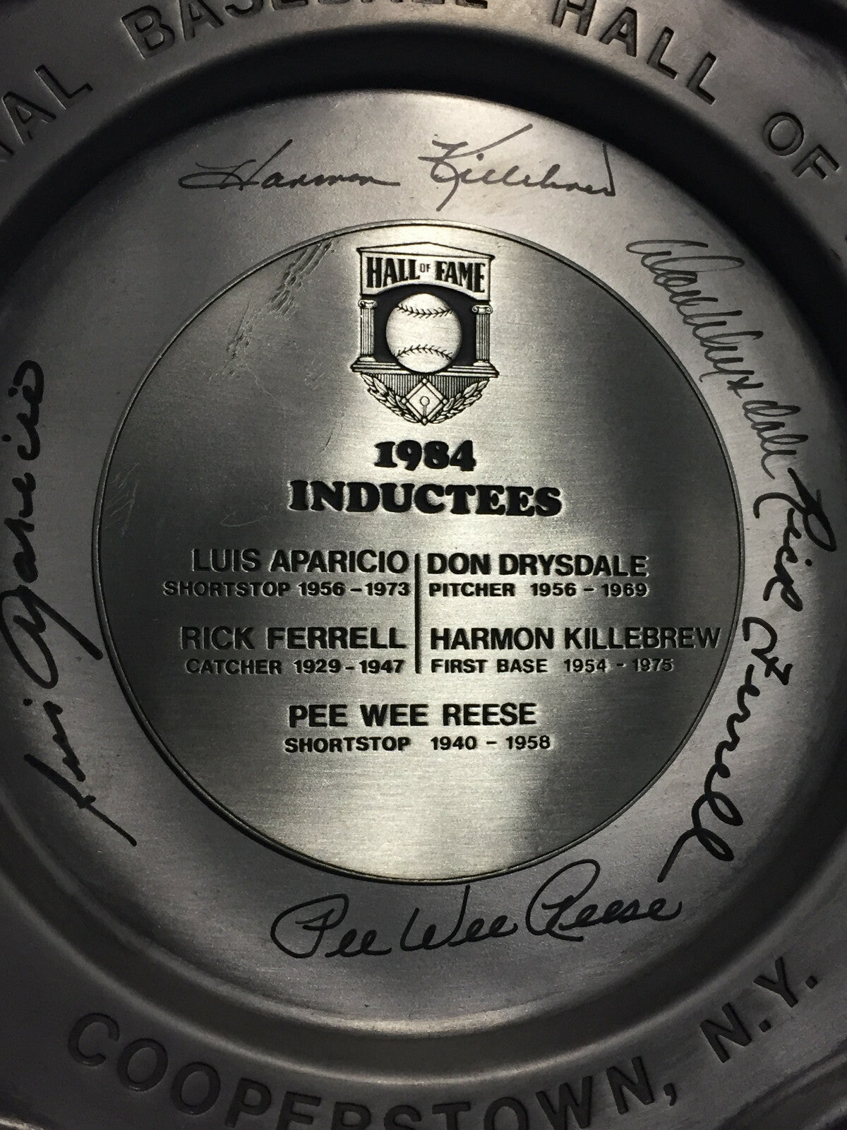 1984 HOF Signed Induction Plate Don Drysdale Pee Wee Reese Killebrew 5 Auto PSA