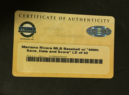 Mariano Rivera Signed MLB Baseball 400 Save & Date Autograph HOF Steiner /42