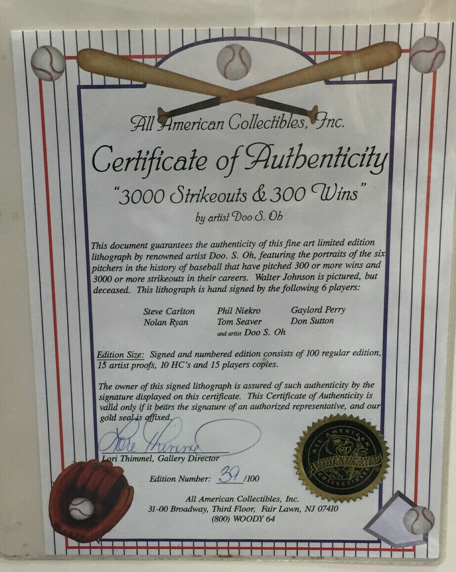 300 Wins 3000 K Signed 6 Auto Doo S Oh litho framed Tom Seaver Ryan COA /100