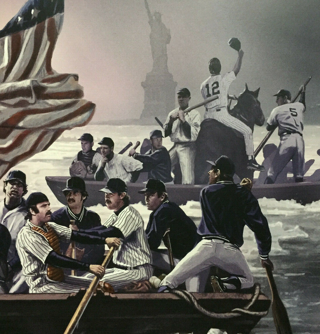 NY YANKEES Crossing The Hudson 16x20 photo framed Derek Jeter Mickey Mantle RUTH