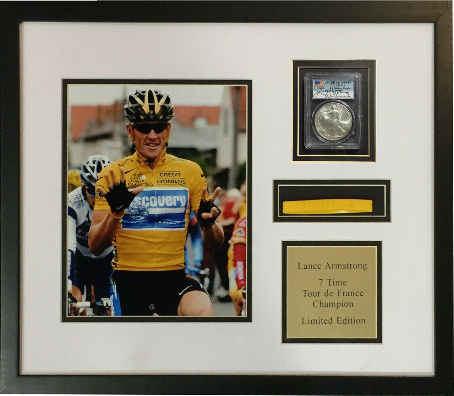 Lance Armstrong Signed 2003 MS69 AMERICAN Silver Eagle Coin framed photo  COA