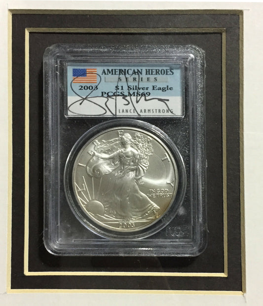 Lance Armstrong Signed 2003 MS69 AMERICAN Silver Eagle Coin framed photo  COA