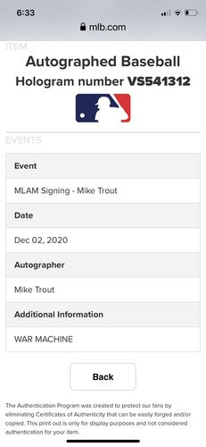 Mike Trout Signed Official MLB Baseball War Machine Autograph Mint MLB Auth COA