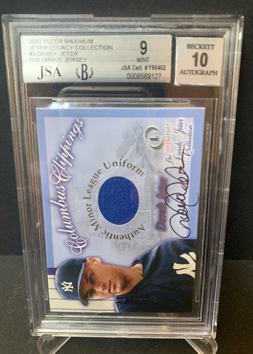 2002 Fleer Legacy Derek Jeter Columbus Clippings Jersey Bgs 10 Auto Mint 9 Card