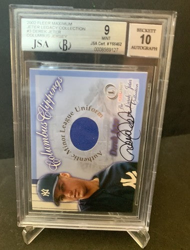 2002 Fleer Legacy Derek Jeter Columbus Clippings Jersey Bgs 10 Auto Mint 9 Card