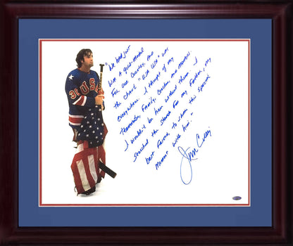 Jim Craig Signed INS 16x20 1980 Olympic Gold Story Photo Framed Auto Steiner COA